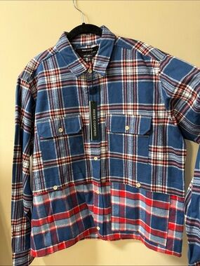 Reese Cooper Men’s Blue Plaid Button-Down Shirt with Red & White Accents Size XL
